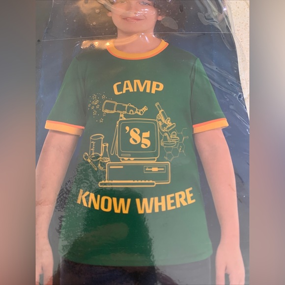 Stranger Things Dustin’s Shirt Camp Know Where ‘85 Child S/M green 1pc costume - Picture 4 of 4
